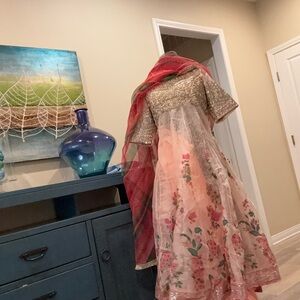 Brand new Hussain Rehar plazzo gown top Pakistani suit pink gold